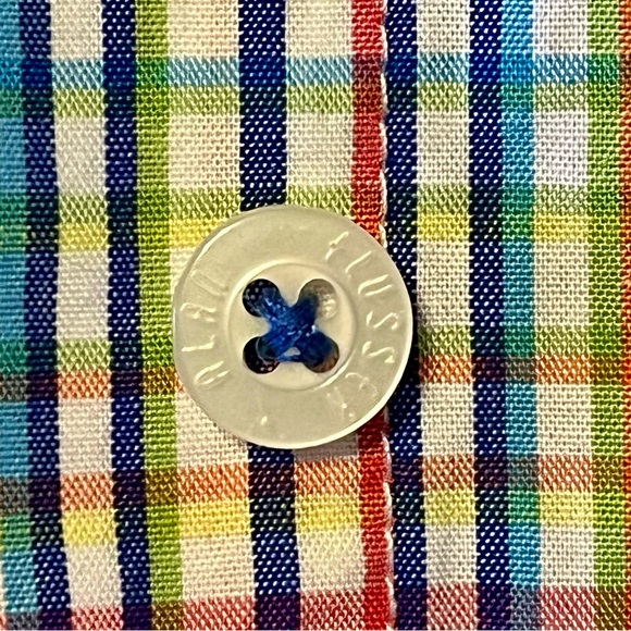 Alan Flusser Button Down Multicolored Plaid Long Sleeve Dress Shirt Cotton Large - Picture 4 of 8